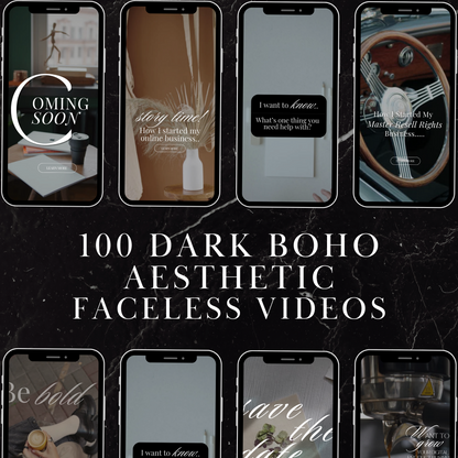 400 Dark Aesthetic Faceless Videos, 100 Boss babe Stories & Bonus Social Media Planner