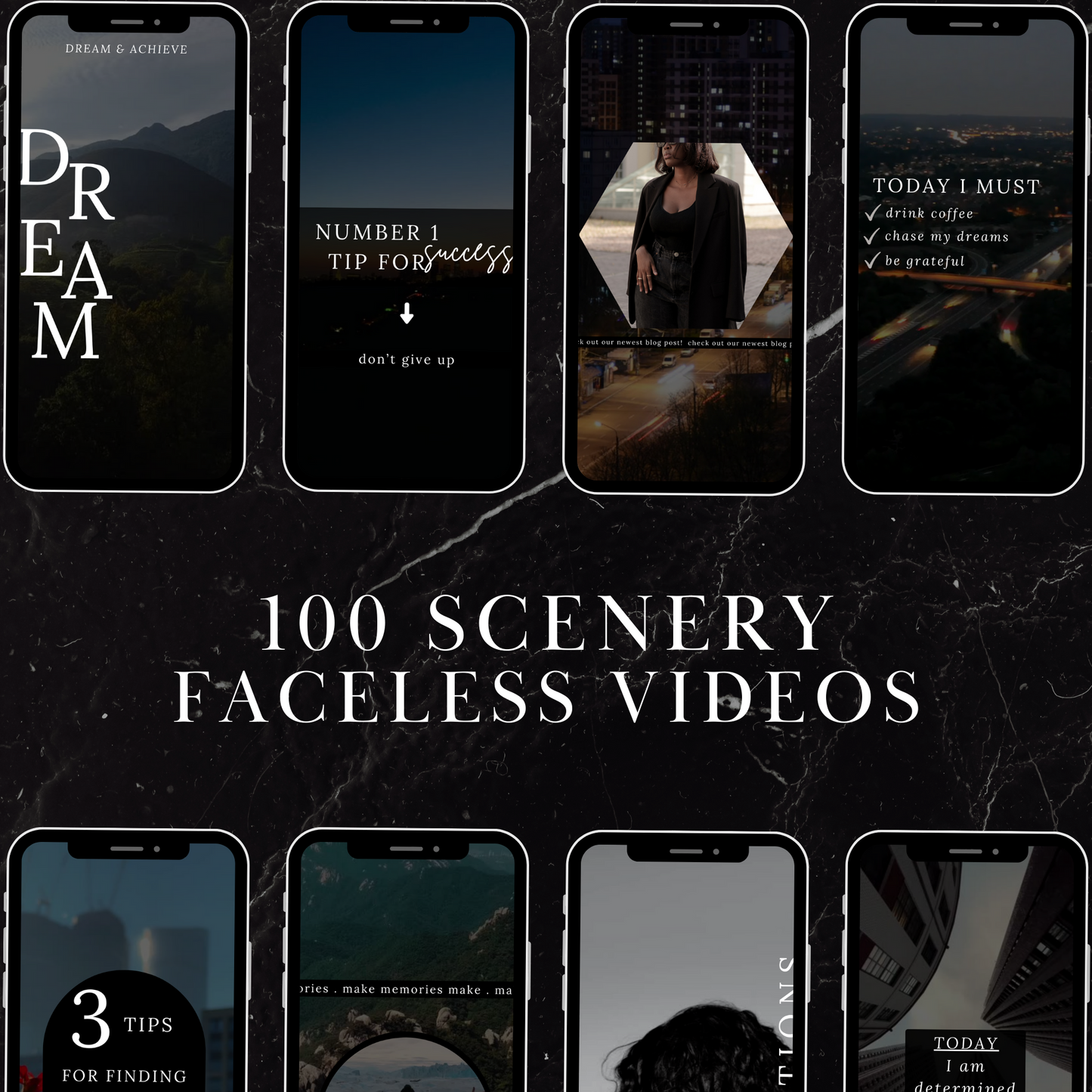 400 Dark Aesthetic Faceless Videos, 100 Boss babe Stories & Bonus Social Media Planner