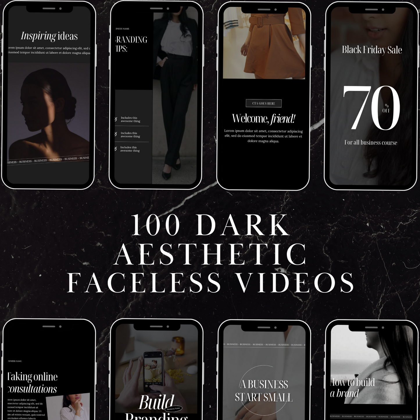 400 Dark Aesthetic Faceless Videos, 100 Boss babe Stories & Bonus Social Media Planner