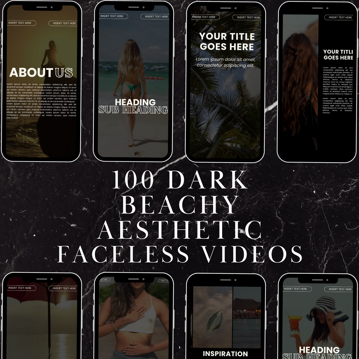 400 Dark Aesthetic Faceless Videos, 100 Boss babe Stories & Bonus Social Media Planner