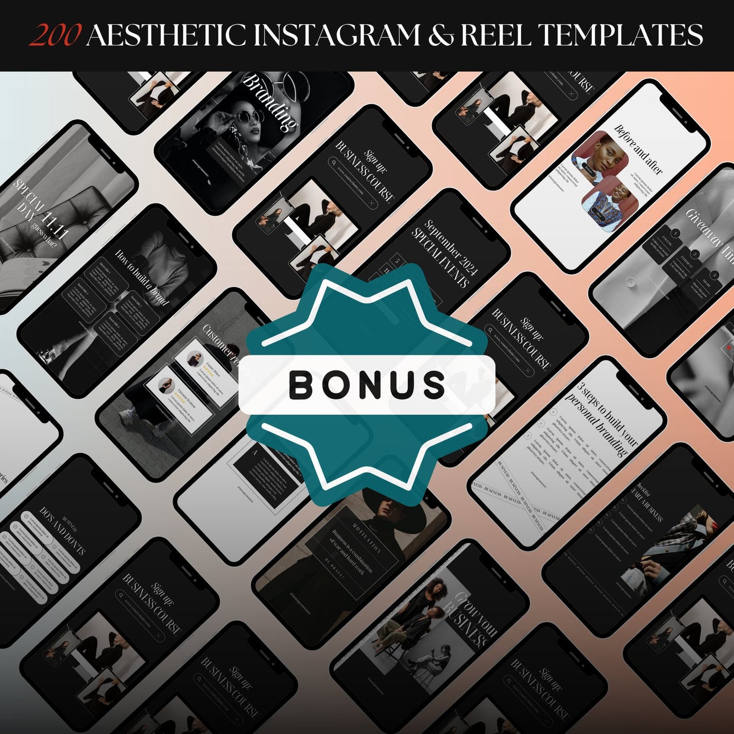 Content Calendar for Social Media & BONUS 200 Aesthetic Instagram Templates (Light)